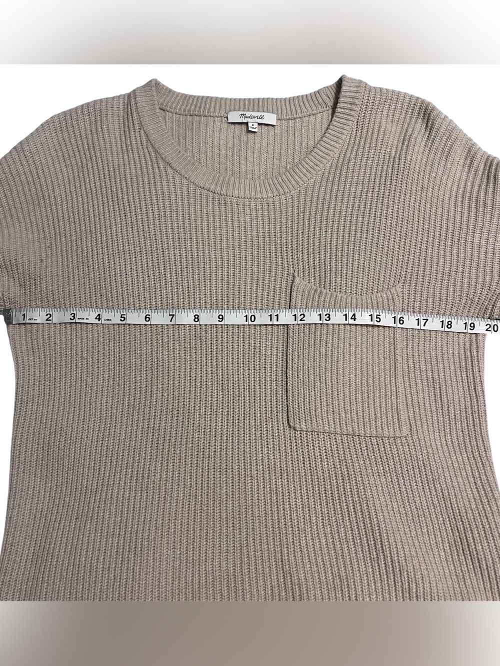 Madewell Neutral Beige Ribbed Thompson Pocket Crew Neck Sweater Minimalist - Picture 7 of 10